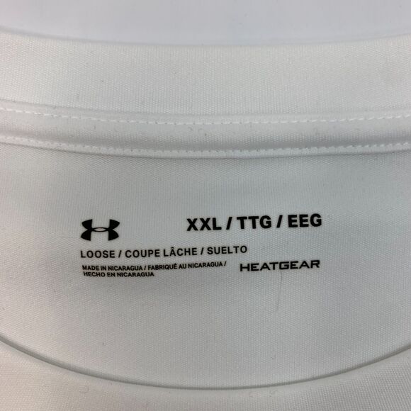 Under Armour Training T Shirt Mens 2XL XXL Cream Short Sleeve HeatGear Athletic - Picture 4 of 12